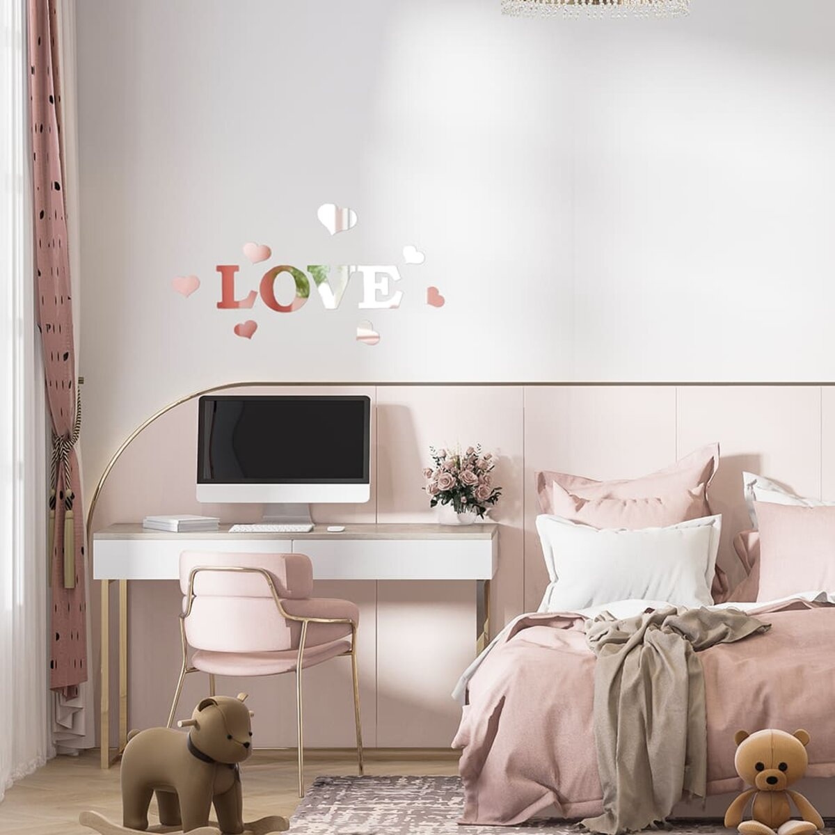 Дзеркальний декор акриловий самоклеючий Love срібло,11шт (D) SW-00002495