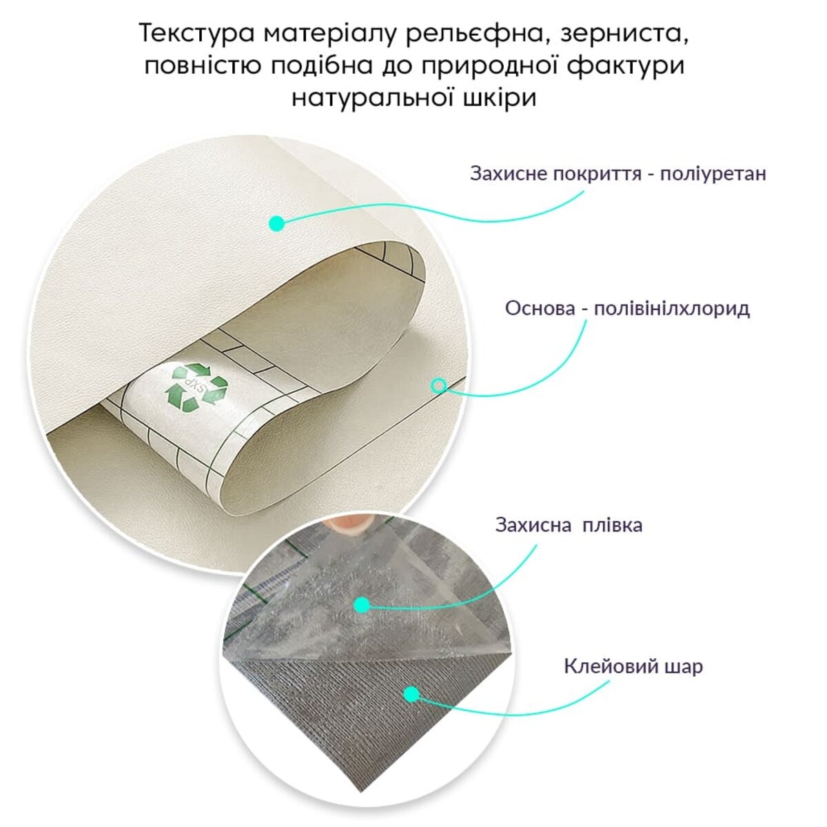 Самоклеюча екошкіра у рулоні 1.37х3м х 0.5мм Молочний SW-00000281