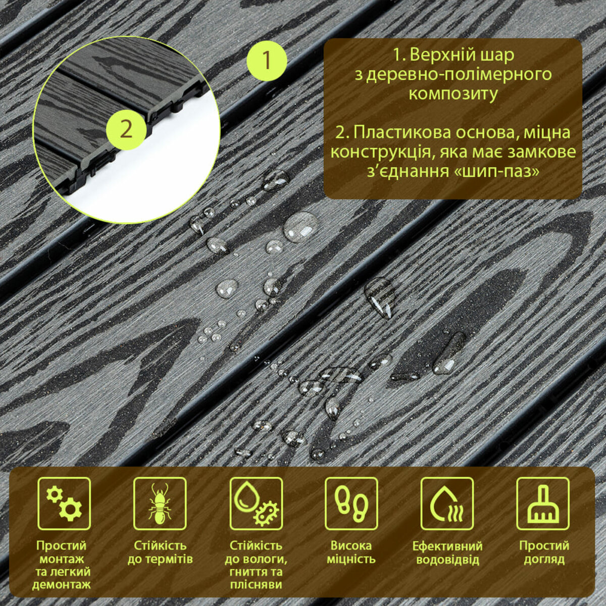 Композитна плитка ДПК 300х600х23 мм SW-00003293